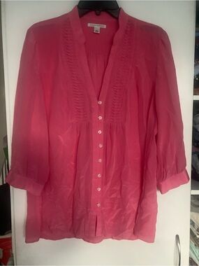 Banana Republic 100 % silk Pink color Button-Front Blouse Tunic XL 3/4 sleeves